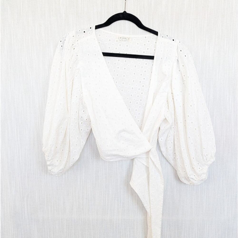 L*Space Anthropologie Amalfi White Eyelet Lace Blousson Sleeve Blouse Top Womens - Picture 2 of 6